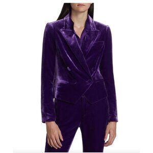 NEW L'AGENCE Rory Cropped Purple Velvet Blazer NWT - Size 6